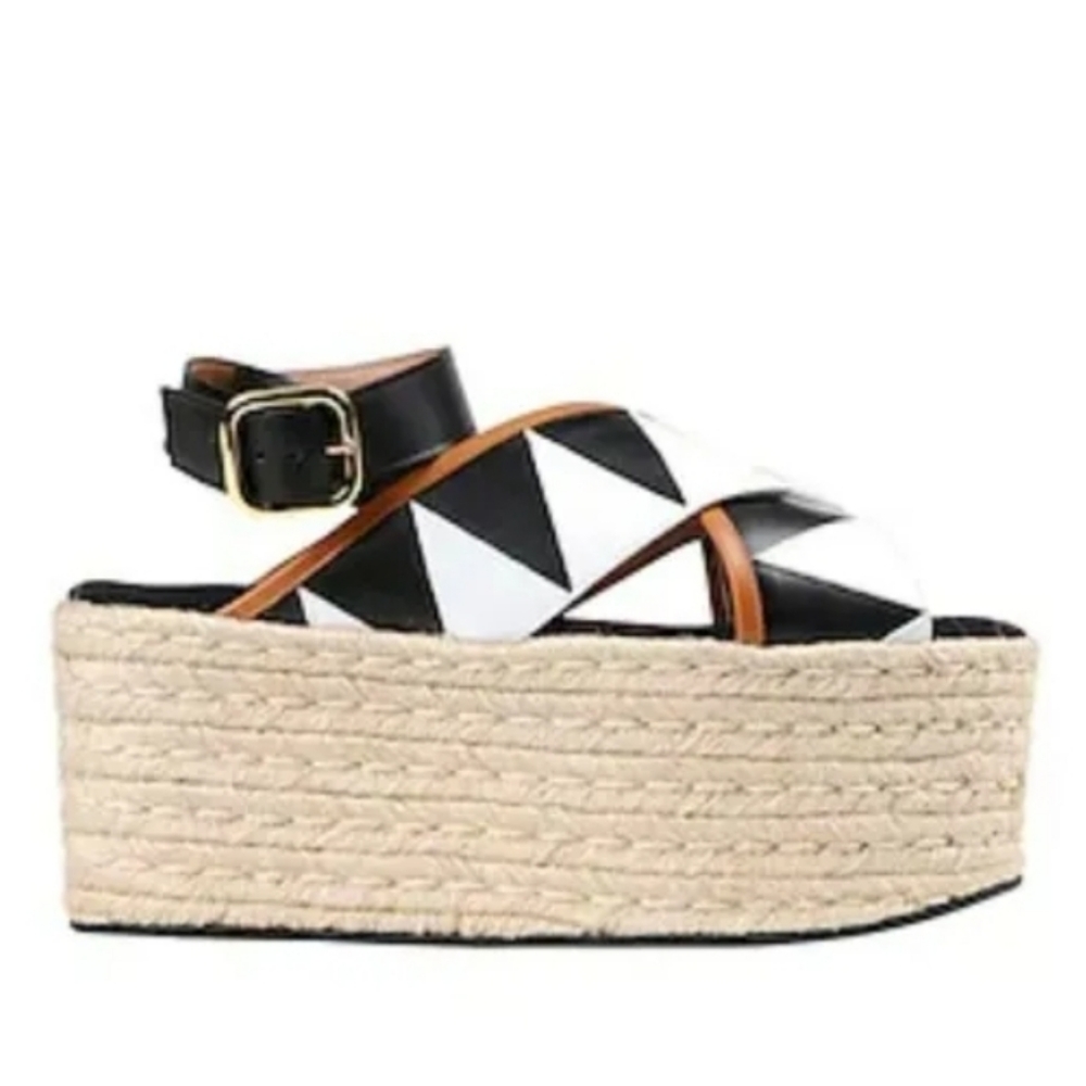 Marni Chevron Platform Espadrilles Ankle Strap Platform Sandals - Picture 2 of 5